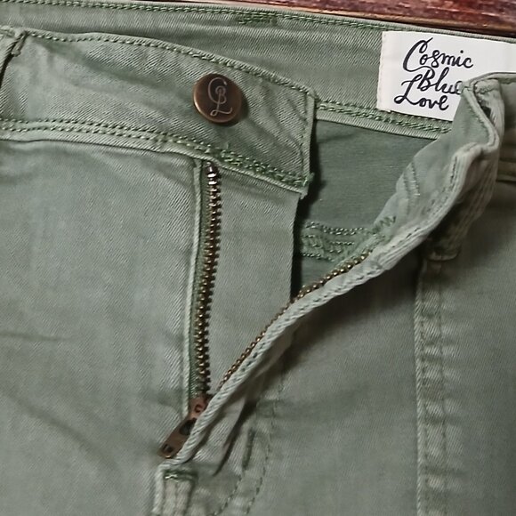 Cosmic Blue Love Pants Size 27 Sage Green Brooks Cargo Skinny Ankle Crop Stretch - Picture 6 of 9